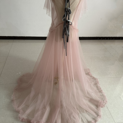 送料無料！くすみピンク 妊婦ドレス マタニティ 写真撮影 シースルー