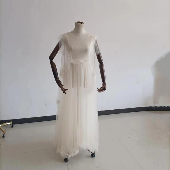 高品質！ 薄いベージュ妊婦ドレス マタニティ 写真撮影 シースルー  