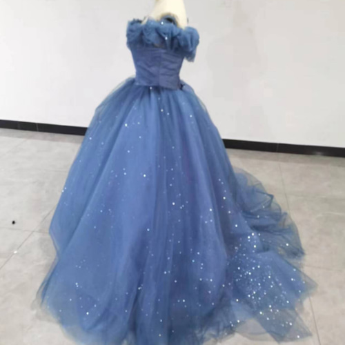 美品！ブルー パーティードレス プリンセスライン キラキラチュール  