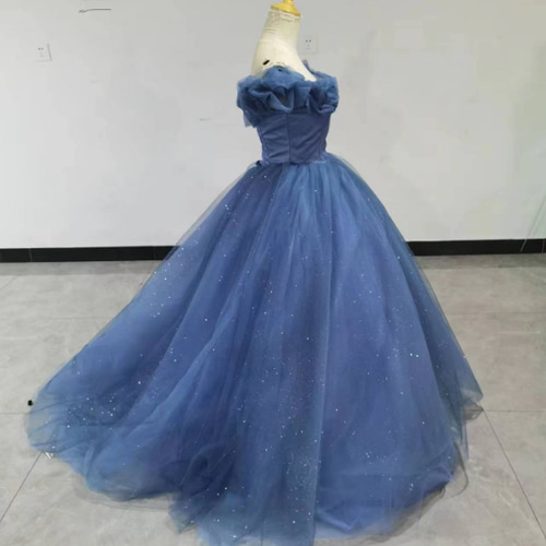 美品！ブルー パーティードレス プリンセスライン キラキラチュール  
