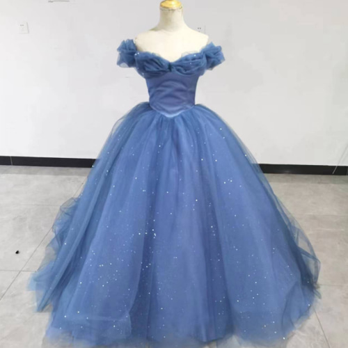 美品！ブルー パーティードレス プリンセスライン キラキラチュール  