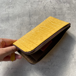 【新色】牛革のスリムな長財布 Ｌ字型 クロコダイル型押し 3カラー 7枚目の画像