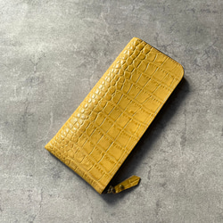 【新色】牛革のスリムな長財布 Ｌ字型 クロコダイル型押し 3カラー 12枚目の画像