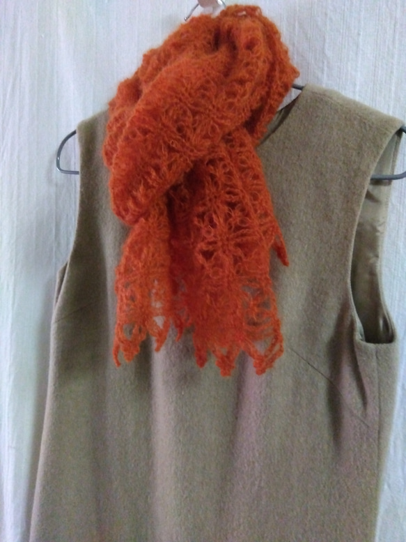 ブラッドオレンジモヘア かぎ針編みマフラー マフラー あみものヨシノ