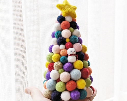 クリスマスツリー 雪だるまを探せ 羊毛フェルト カラフル 羊毛フェルト
