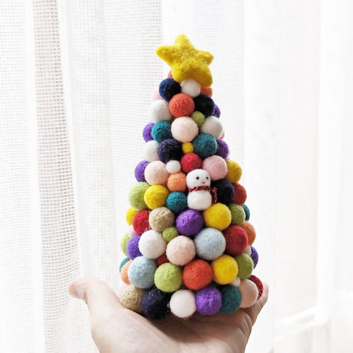 クリスマスツリー 雪だるまを探せ 羊毛フェルト カラフル 羊毛フェルト