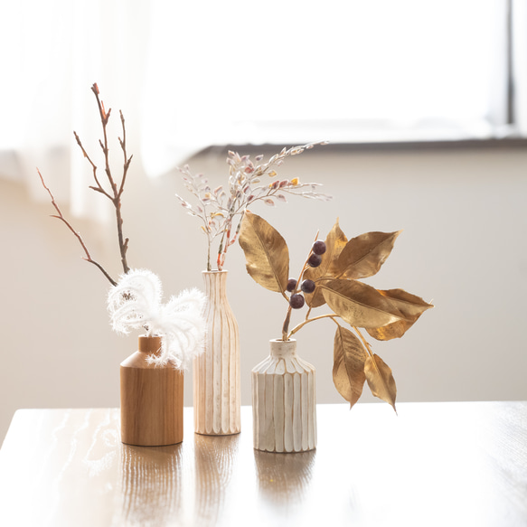 割れない花瓶S 3本セット】ドライフラワー風ヒイラギ・クレマチス