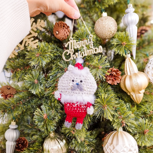 クリスマスオーナメント猫のあみぐるみ サンタクロース ガーランド