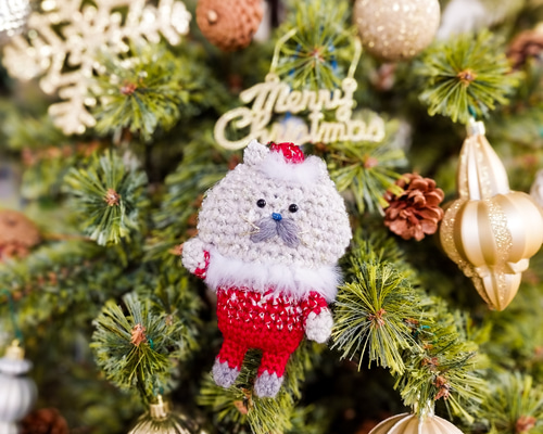 クリスマスオーナメント猫のあみぐるみ サンタクロース ガーランド