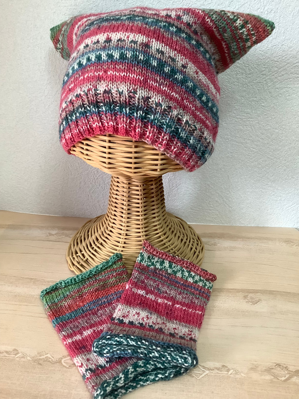 オパール毛糸の猫耳帽子　手編み　#17 5枚目の画像