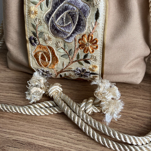 送料無料】インド刺繍リボン＊巾着バッグ ショルダーバッグ 肩掛け