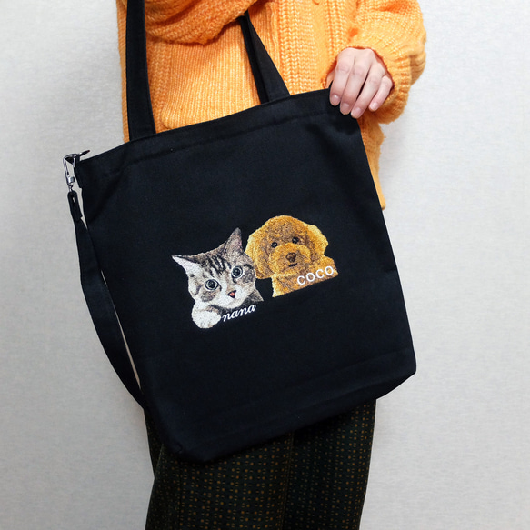 ＼ワッペンプレゼント／ うちの子 トートバッグ キャンバス 刺繍 犬 猫 ショルダー 2way お散歩 nana 3枚目の画像