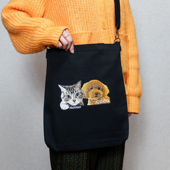 ＼ワッペンプレゼント／ うちの子 トートバッグ キャンバス 刺繍 犬 猫 ショルダー 2way お散歩 nana 2枚目の画像