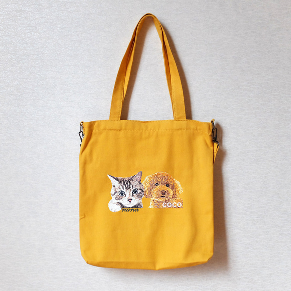 ＼ワッペンプレゼント／ うちの子 トートバッグ キャンバス 刺繍 犬 猫 ショルダー 2way お散歩 nana 11枚目の画像