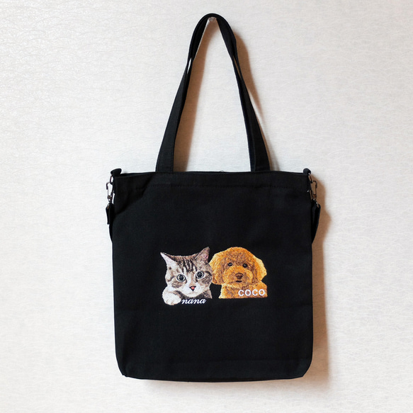 ＼ワッペンプレゼント／ うちの子 トートバッグ キャンバス 刺繍 犬 猫 ショルダー 2way お散歩 nana 6枚目の画像