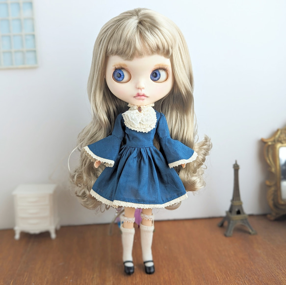 979※ブライスアウトフィット※青の姫袖クラシカルワンピースとソックス 
