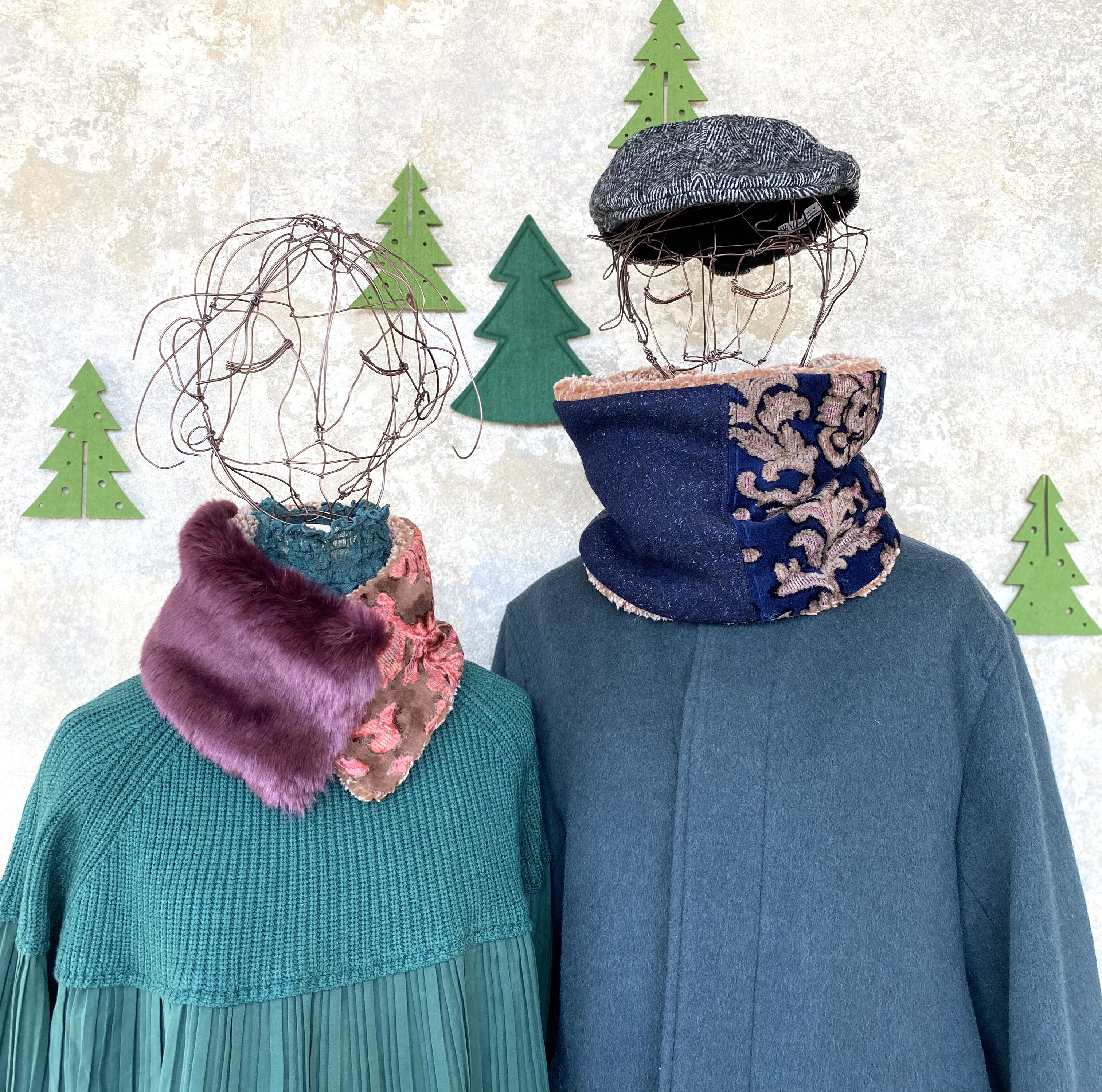 kieu✴︎ペアスヌード(エンジ×紺色×ジャガード模様)