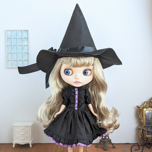 981※黒の大きなリボンと十字架のとんがり魔女帽子 ※ブライスアウト 