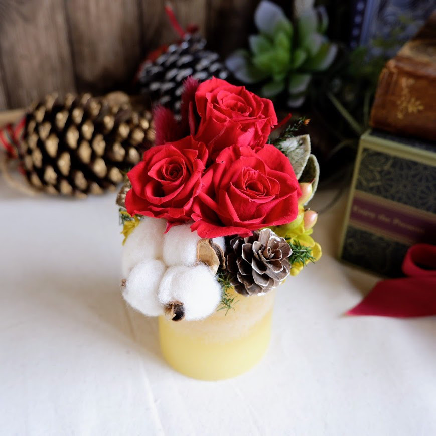 【秋冬限定】プリザーブドフラワー　LEDライトワックスベース　＊Red＊