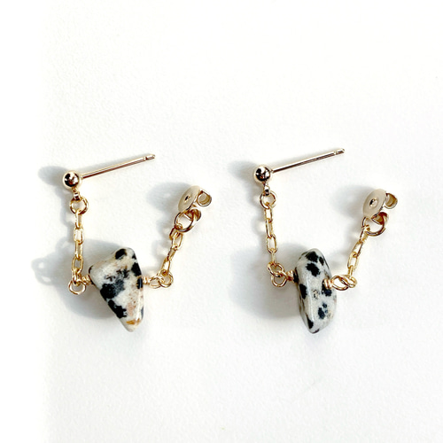 天然石ダルメシアンジャスパーのチェーンフープピアス ピアス