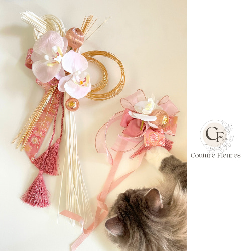 OPENセール・ピンクのお正月 ペットチョーカー/ 犬・猫フラワー