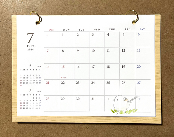 2024年　シマエナガの卓上カレンダー（手書き） 7枚目の画像