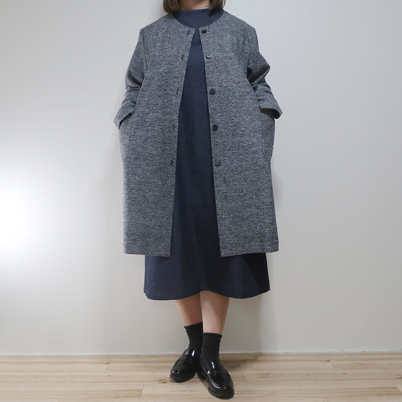 穿起來也寬鬆單調❣️可愛造型繭型大衣（棉/灰） 第3張的照片