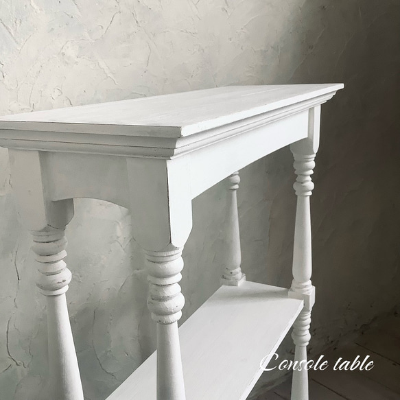 【受注制作】コンソールテーブル・飾り棚・木製・シェルフ・キレイ目・ホワイト・フレンチ・シャビー(#101) 2枚目の画像