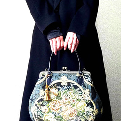 フランス製ゴブラン織り・大人女子の為のがま口バッグ(ファスナーポケットtype) 9枚目の画像