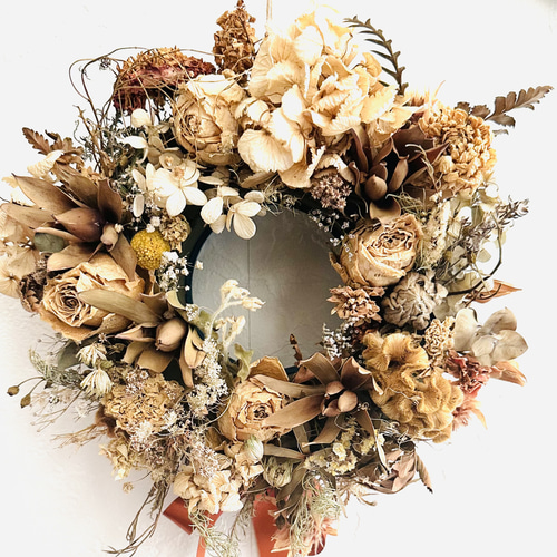 限定品〜チューリップとアカシア、グリーンの動きあるナチュラルハーフリース 限定品〜チューリップとアカシア、グリーンの動きあるナチュラル