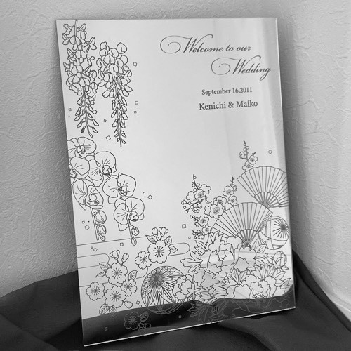 和風ウェディングボード　百花繚乱　シルバーミラー　ウェルカムボード