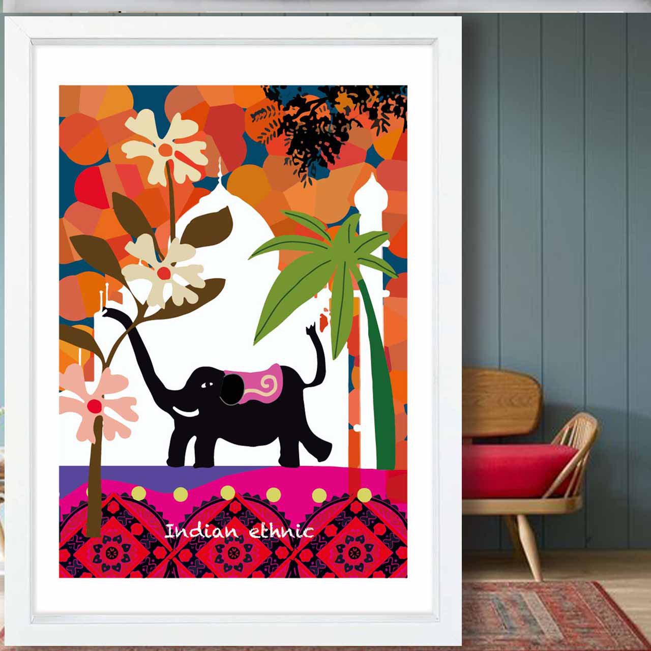 エスニックの風　ゾウ　イラスト　ポスター　A4 A3 A2 A1　アートポスター　アート/sei/新着順検索　2153