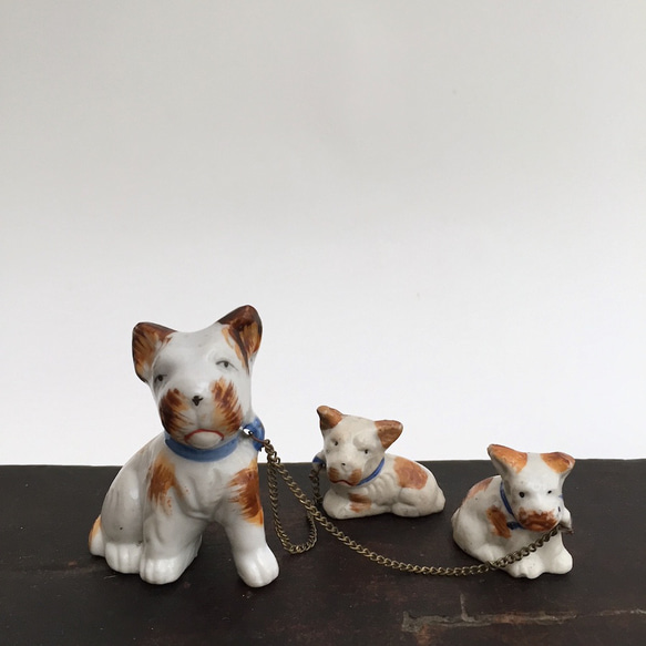 昭和の犬の親子の置きもの アンティークドックポッタリー 犬の陶器