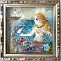 ベネチアンガラスとミルフィオリ「人魚姫と海の世界」額飾り 1枚目の画像