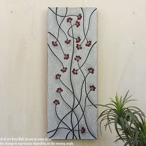 送料無料 バリ島 ドットアート レッド 80×60cm レッド