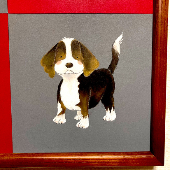 【チョークアート原画】コーギー、ボーダーコリー、ボストンテリア、ビーグル　額付き。贈り物にも。犬　ペット 3枚目の画像