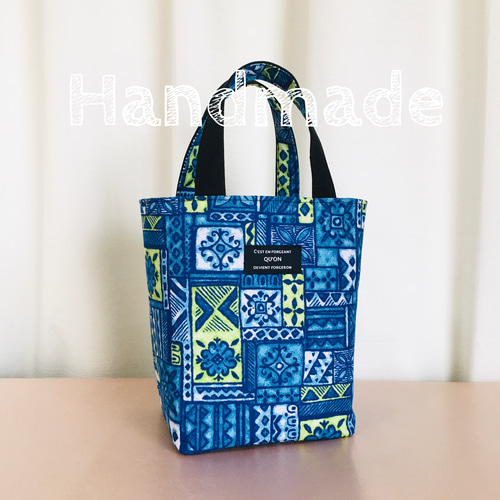 メロンクロスシンプルミニトートバッグ(青/黒)＊ハンドメイド トート 