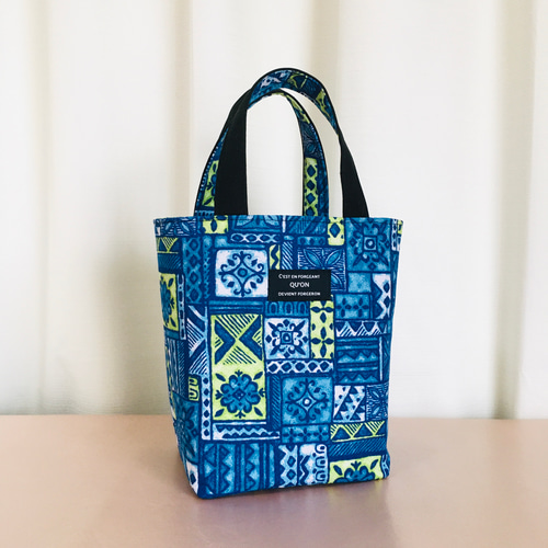 WEB限定カラー メロンクロスシンプルミニトートバッグ(青/黒)＊ハンドメイド トートバッグ