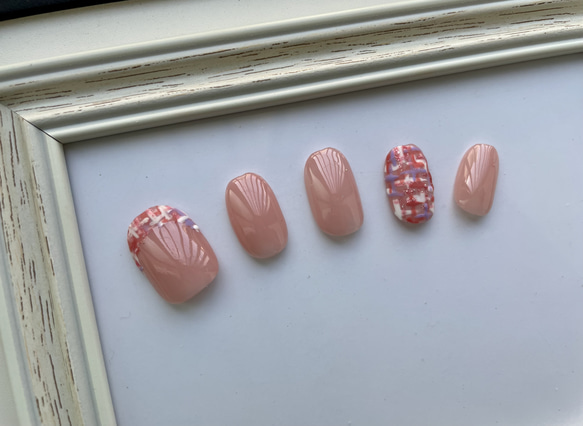 ネイルチップ ツイードネイル/ピンクネイル/秋ネイル/冬ネイル