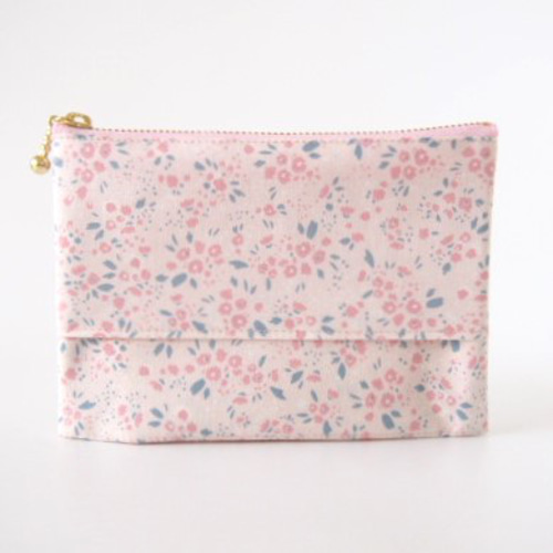 防水コットン＊ティッシュも入るマチ付きだけどぺったんこなポーチ  