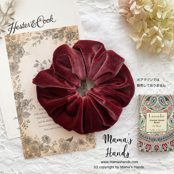 掲載作品⭐️4点売れました⭐️《大人なワインレッド 》プラム ボルドー ベルベット 別珍 ベロア シュシュ ヘアゴム 6枚目の画像