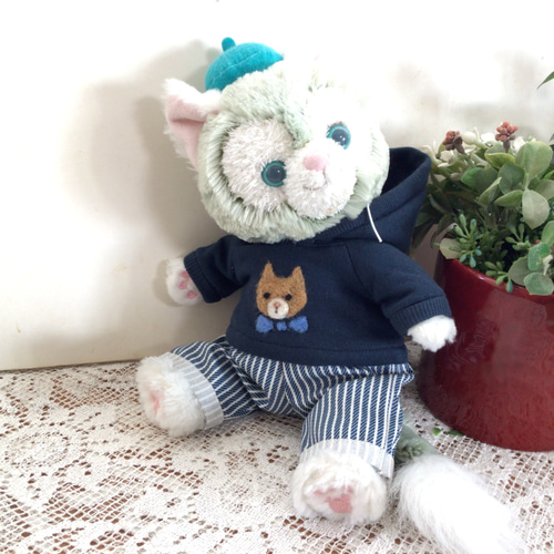 ポーチジェラトーニ 羊毛ネコちゃん付き紺パーカーセット その他人形