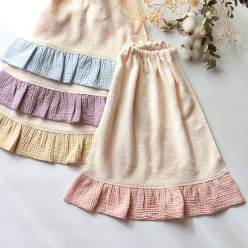 ぽこぽこガーゼフリルが可愛いタオルエプロン☆まとめ買いがお得 丈・2