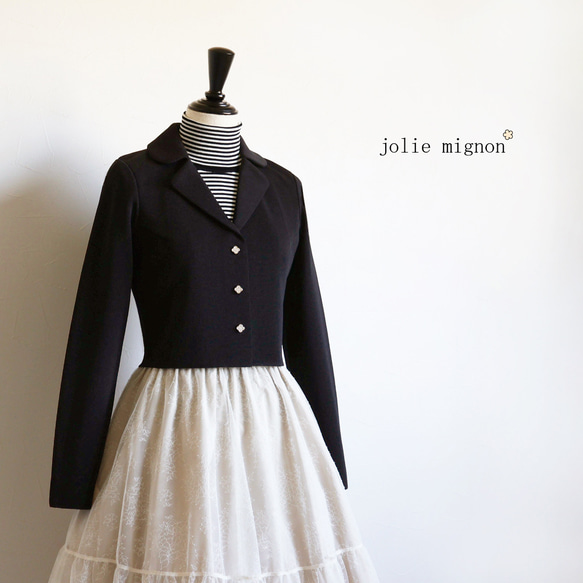 在庫僅か！【スタイルアップ効果◎】ミラノリブ 襟付きジャケットボレロ【ブラック】 ミラノリブ