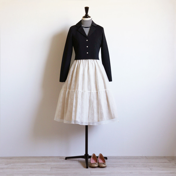 在庫僅か！【スタイルアップ効果◎】ミラノリブ 襟付きジャケットボレロ【ブラック】 ミラノリブ