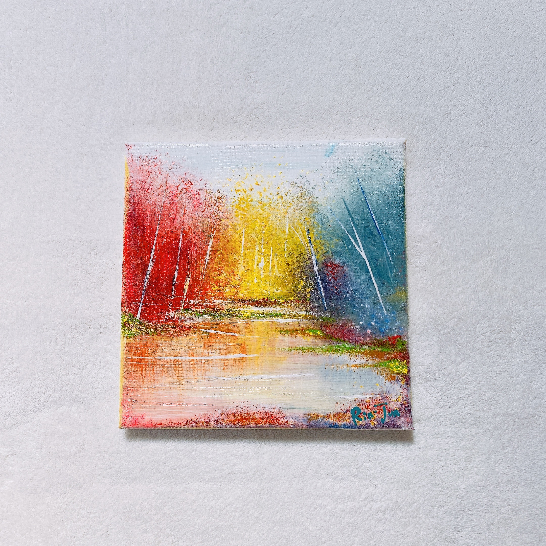 【真作】絵画　森尚子　水彩（色紙）　レモン色のつつじ　共シール　逸品　S79