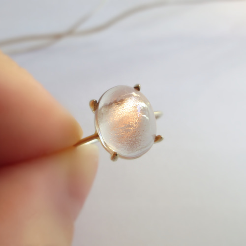 K10【希少石】高品質10×8mm「オレゴンサンストーン」リング 指輪