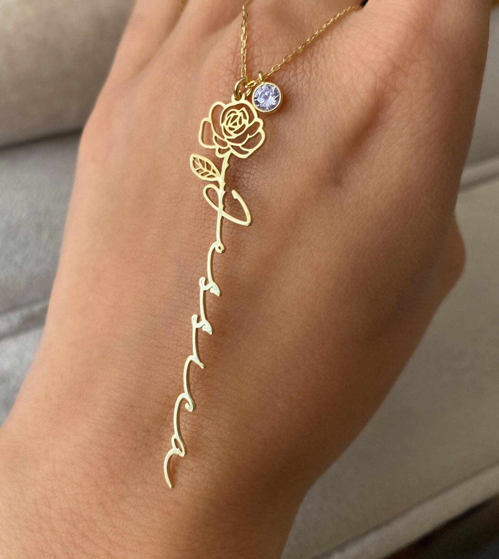 オーダーメイド 誕生花 名入れネックレス シルバー 誕生石 名前ネームネックレス カスタムネックレス花 誕生日周年記念日