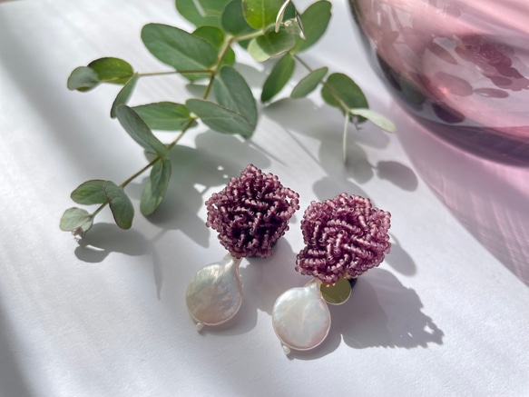 【#1231】パール　ビーズ刺繍　ハンドメイドアクセサリー　ピアス　イヤリング 1231】パール ビーズ刺繍 ハンドメイドアクセサリー ピアス イヤリング