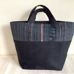 伝統織物のトップブランド塩沢織　麻絹 トートバッグD42 3枚目の画像